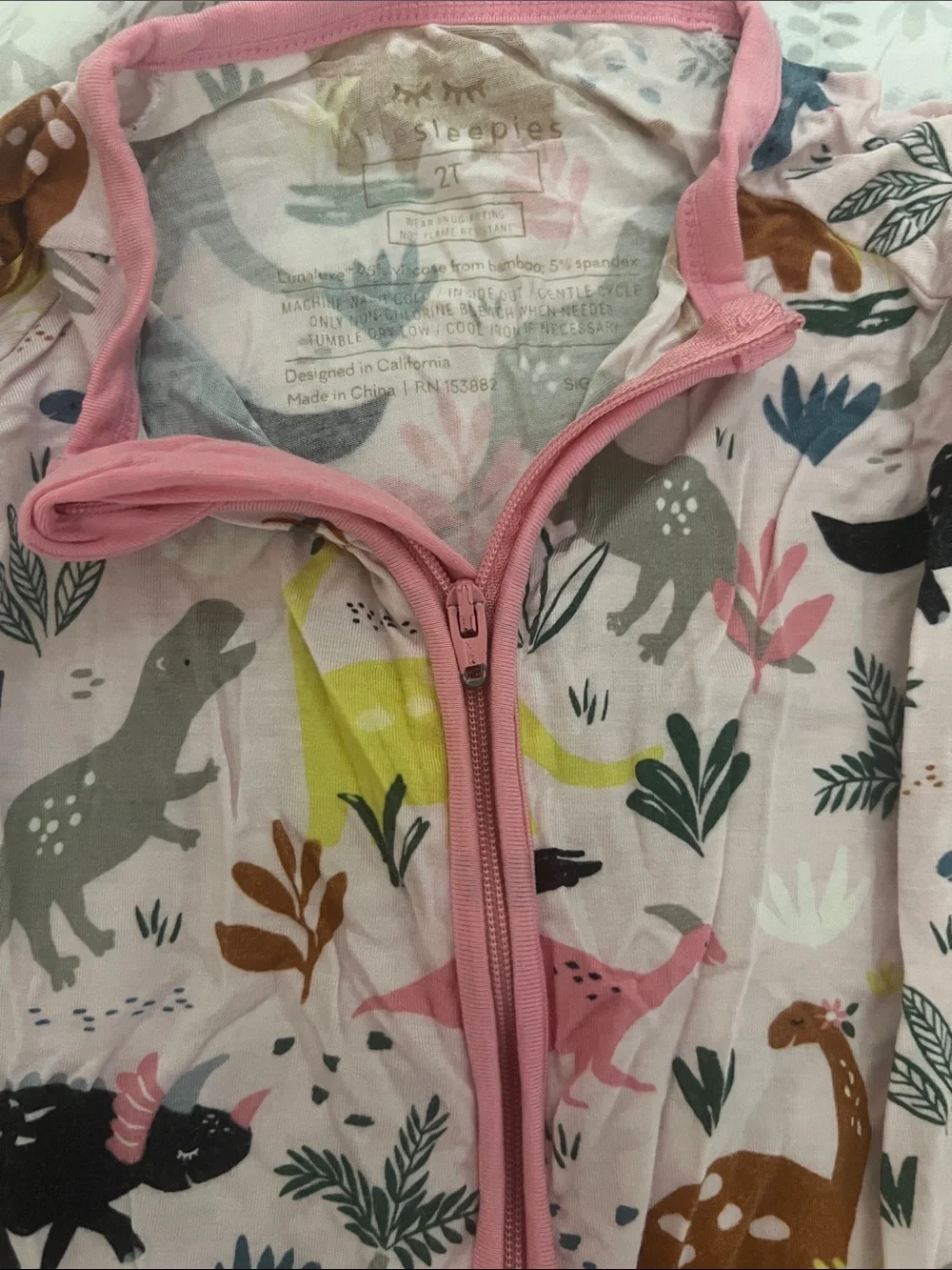 Little Sleepies Pink Dinosaur Print Zippered Pajama